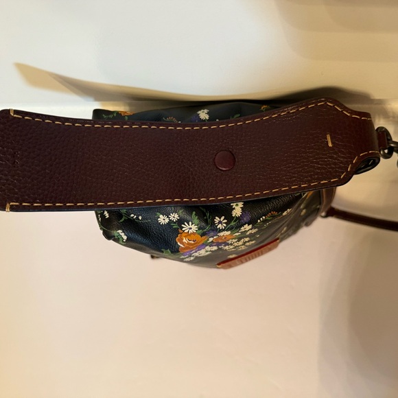 COACH BAG HOBO SHOULDER BLACK LEATHER FLORAL BROWN ACCENT ZIP TOP B1780-86760 - Picture 8 of 12